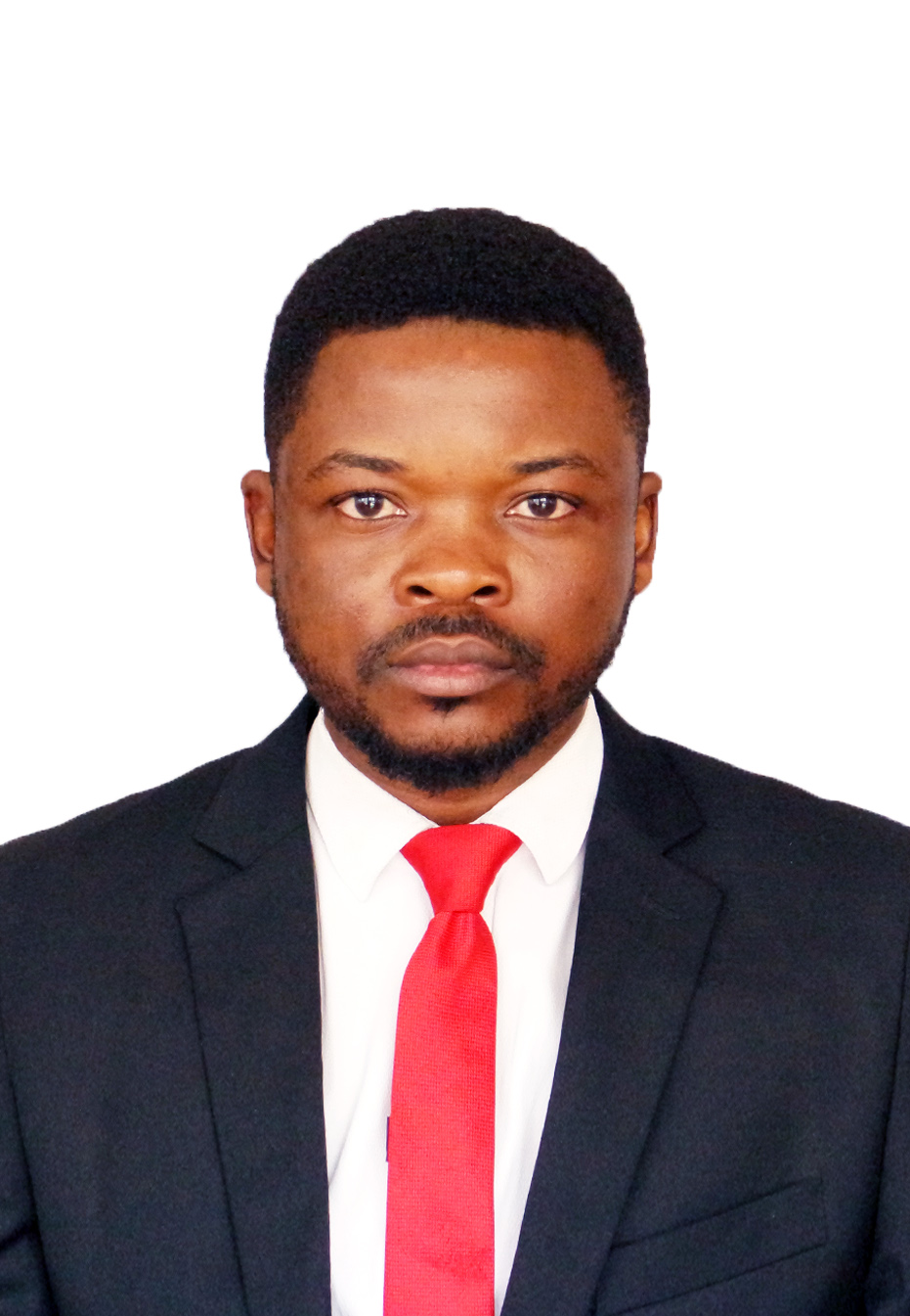 Abanda Emmanuel C. in a black suit and red tie